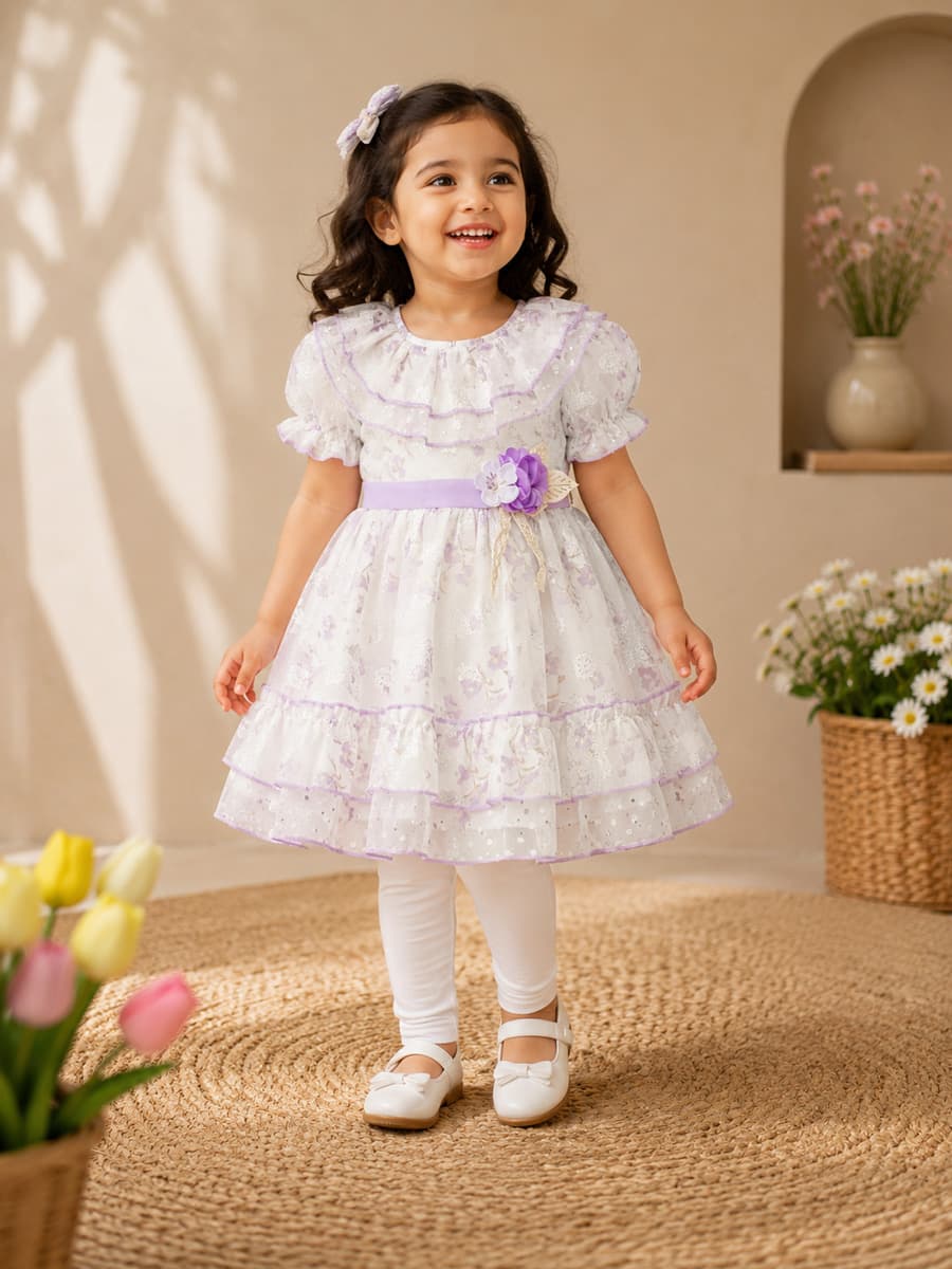 Girls Lavender Floral Party Dress