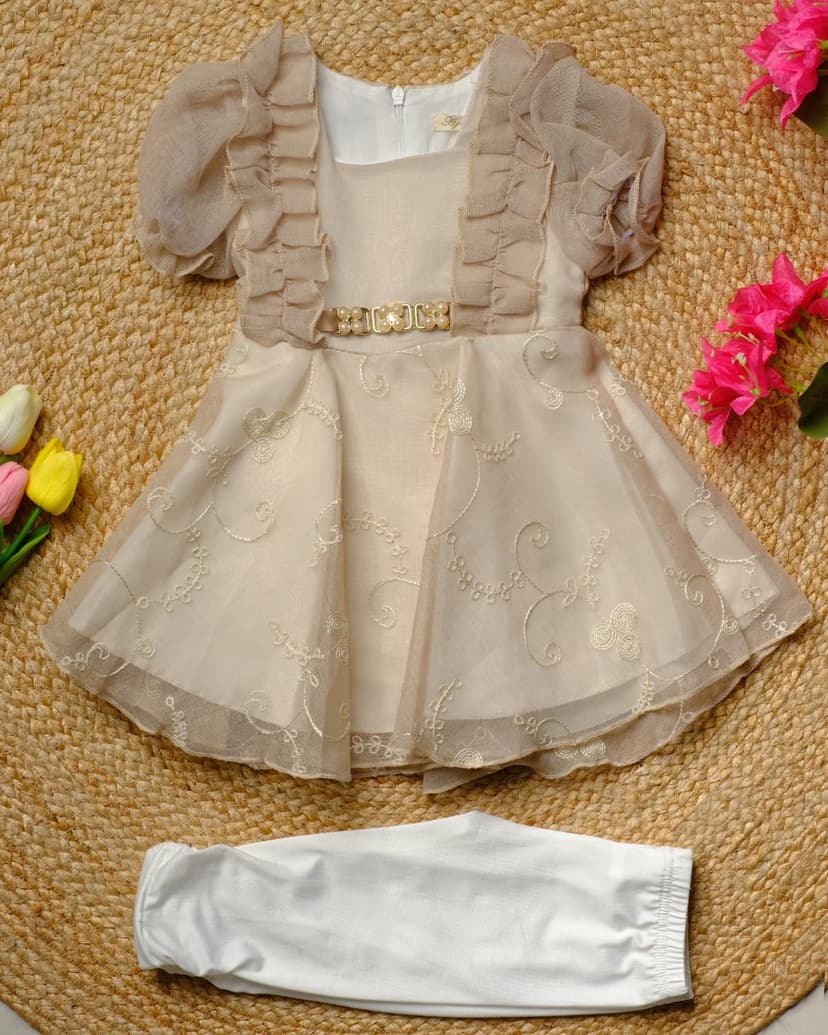 Girls Party Dress with Embroidered Skirt